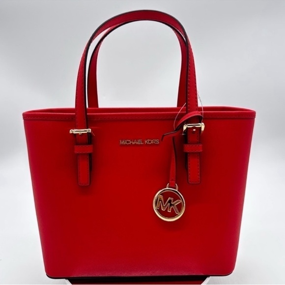 Michael Kors Jet Set Travel Extra-Small Top Zip Tote Bag Red - Picture 1 of 9